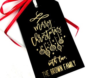 Elegant Christmas Gift Tags - Personalized Foil Luxe Christmas Tags - Black & Gold Foil Holiday Gift Labels