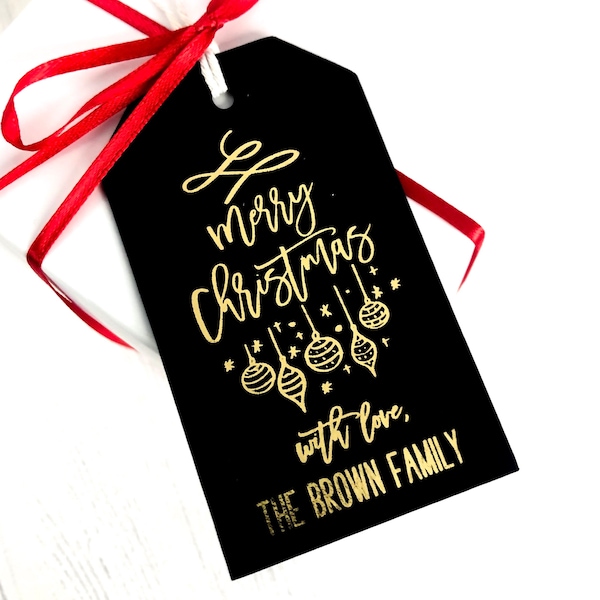 Elegant Christmas Gift Tags - Personalized Foil Luxe Christmas Tags - Black & Gold Foil Holiday Gift Labels