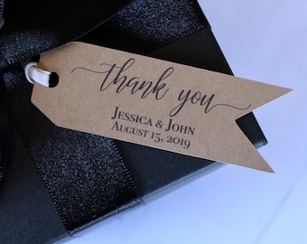 Wedding Favor Thank You Tags -Personalized Wedding Favor Tags- Pennant Favor Tags -Elegant Favor Tags-Set of 24