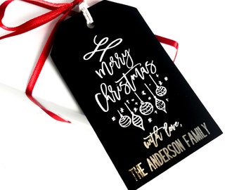Christmas Gift Tags - Personalized Foil Luxe Christmas Tags - Black & Gold Foil Holiday Gift Labels- Custom Xmas Tags