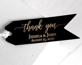 Black & Gold Personalized Wedding Thank You Tags - Luxe Foil Wedding Favor Tags - Rose-Silver- White Foil Luxury Wedding Favor Tags