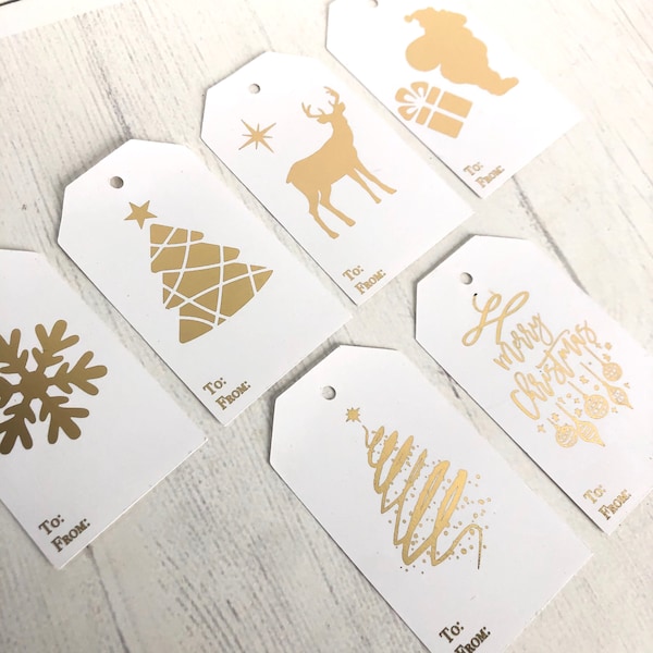 Christmas Tags- Gold Foil Gift Tags- Xmas Tags- Christmas labels- elegant gift tags for presents