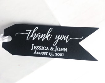 Personalized Wedding Thank You Tags - Luxe Foil Wedding Favor Tags - Black and Rose-Gold-Silver- White Foil Luxury Wedding Favor Tags
