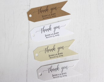 Thank You Tags -Personalized Wedding Favor Tags- Pennant Favor Tags -Elegant Favor Tags-Set of 50