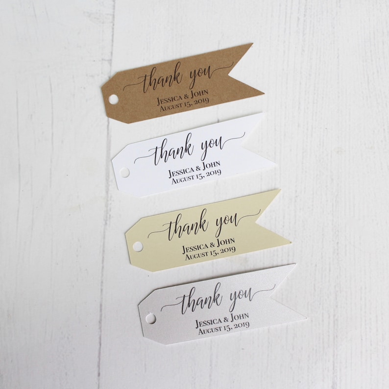Thank You Tags Personalized Wedding Favor Tags Pennant Favor Tags Elegant Favor Tags-Set of 50