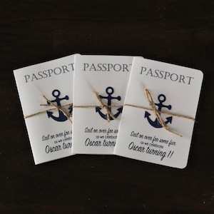 Passport Invitation- Nautical Birthday Invitations- Anchor invites- Sailing invitations- set of 15