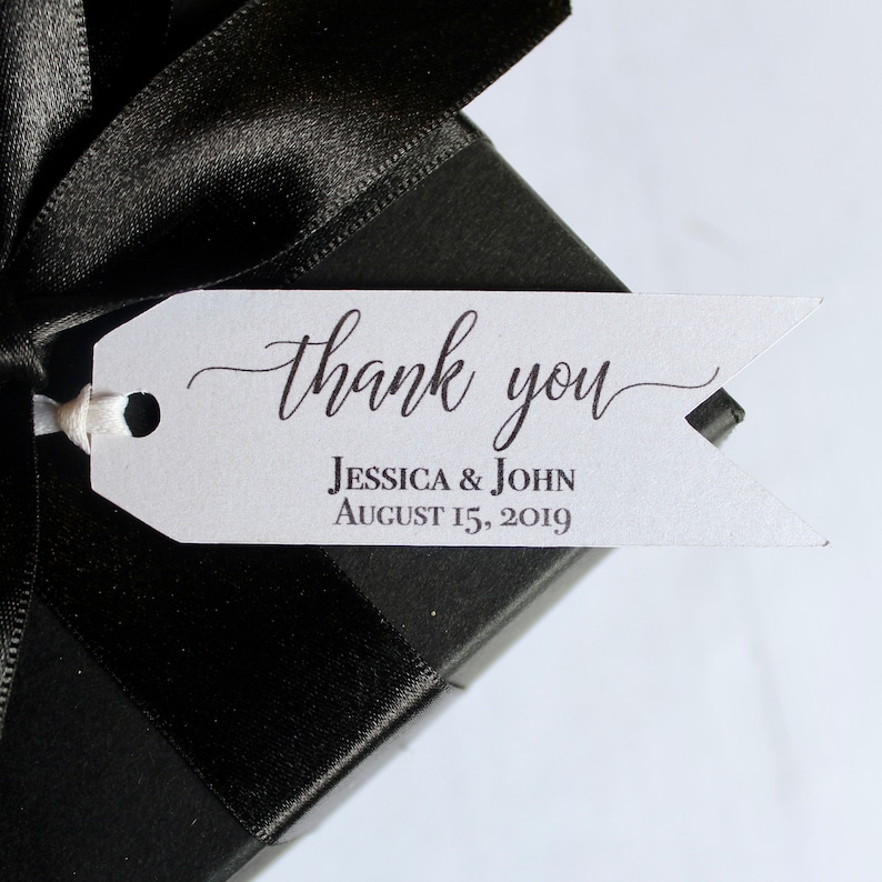 Thank You Tags Personalized Wedding Favor Tags Pennant Favor Tags Elegant Favor Tags-Set of 50