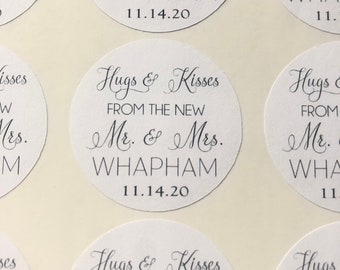 Hugs and Kisses Wedding Favor Stickers - Mr. and Mrs. Favor Stickers - Personalized Favor Stickers - Favor Labels - Wedding Labels  Favors