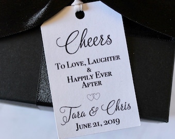 Cheers to Love -Personalized Wedding Favor Tags- Wedding Favor Labels-Happily Ever After Tags-Set of 50