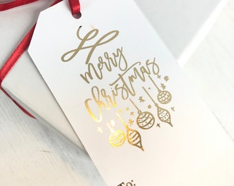 Christmas Tags- Gold Foil Gift Tags- Xmas Tags- Christmas labels- elegant gift tags for presents-Set of 12