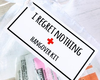 I Regret Nothing Kit -Hangover Kit Bag & Tag- Wedding Recovery Kit -DIY Hangover Kit- Set of 10