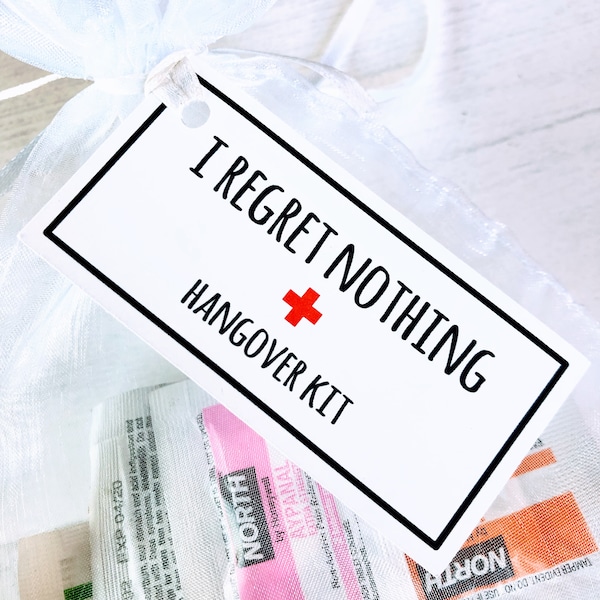 I Regret Nothing Kit -Hangover Kit Bag & Tag- Wedding Recovery Kit -DIY Hangover Kit- Set of 10