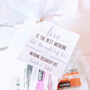 Hangover Kit Bag & Tag- Wedding Recovery Kit- Love Is The Best Medicine- DIY Hangover Kit- Set of 10-
