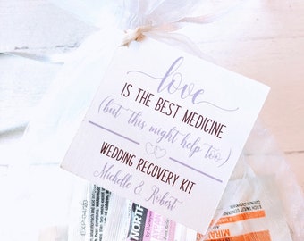 Hangover Kit Bag & Tag- Wedding Recovery Kit- Love Is The Best Medicine- DIY Hangover Kit- Set of 10-