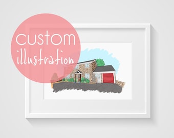 House Portrait Custom, Personalised House Illustration, New Home Gift