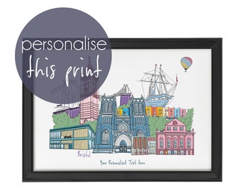 Personalised Bristol Skyline, Landmarks Print