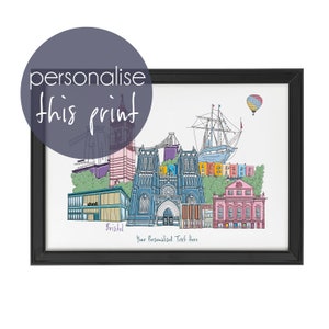 Personalised Bristol Skyline, Landmarks Print