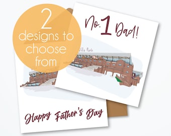 May include: A Father's Day card featuring a drawing of Villa Park, the home of Aston Villa Football Club. The card has the text "No. 1 Dad!" and "Happy Father's Day".