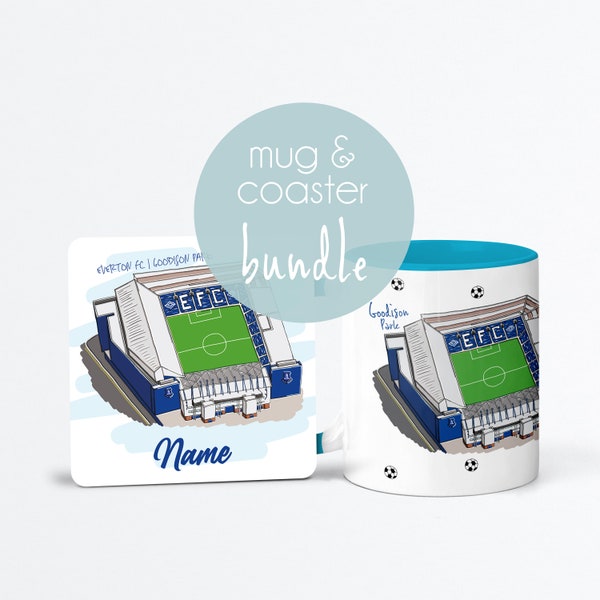 Everton FC Mug and Coaster Bundle, Goodison Stadium, Personalised Coaster