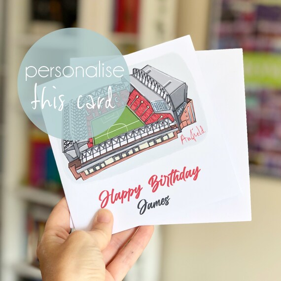 Liverpool Birthday Personalised Card, Anfield Greetings Card