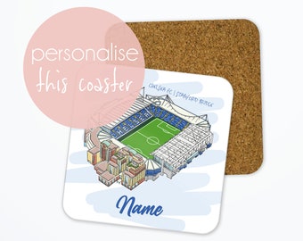 Personalised Chelsea Coaster, Stamford Bridge Stadium Drink Coaster