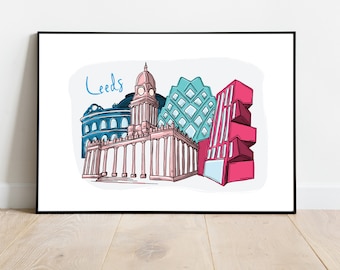 Leeds Skyline Landmarks Print