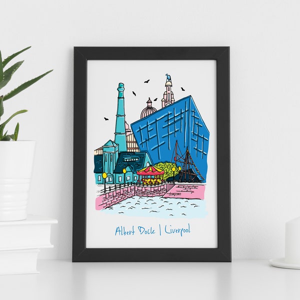 Liverpool Albert Dock Print, Liverpool Skyline, Liverpool Art Print, Travel Poster