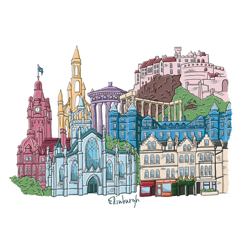 Edinburgh Skyline Illustration Print - Etsy