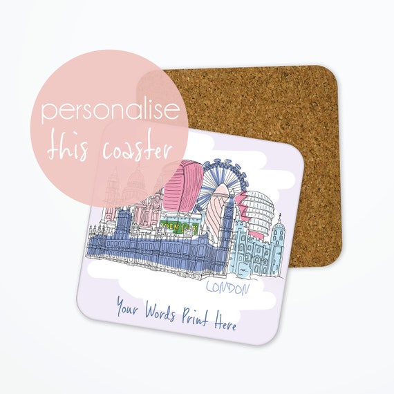 Personalised London Skyline Coaster, London Print, London Themed Gift