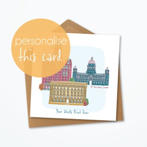 Personalised Liverpool Three Graces Greeting Card, Skyline