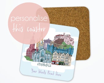 Personalised Edinburgh Skyline Coaster, Name Coaster, Friendship Gift, House Warming