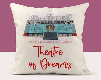 Manchester United Football Cushion Cover, Old Trafford Stadium, Birthday Gift, Father's Day