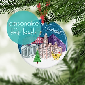 Personalised Liverpool Xmas Skyline Bauble