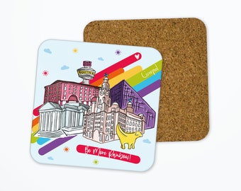Liverpool Skyline Coaster, Rainbow, Friend Gift, Thinking of You