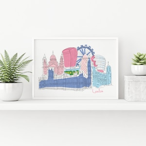 London Skyline Print, London Poster Illustration, London Travel Poster