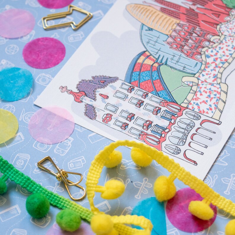 Barcelona Skyline Postcard, Landmark Illustration image 5