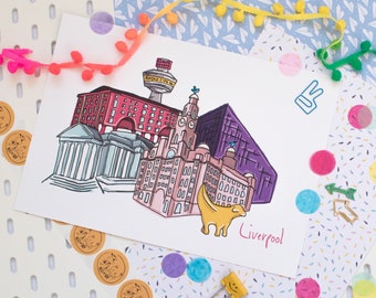 Liverpool Skyline Illustration Print