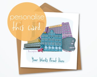 Personalised Birmingham Greeting Card, Skyline