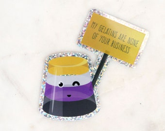 Non-Binary "Gelatins" Sticker - Jello Flan Cutsie - Happy Queer Joy Sticker - LGBTQ Gay Trans Pride - Identity Stickers