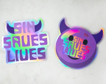 Sin Saves Lives Holograph Sticker - Atheist Pride - LGBTQ Queer Pride - I Survived Religion - Agnostic Ex-Religious - Cheeky Devil Emoji