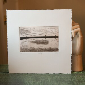 Refuge - Etching of Pond, Lake, Landscape - Printmaking - Bird Refuge