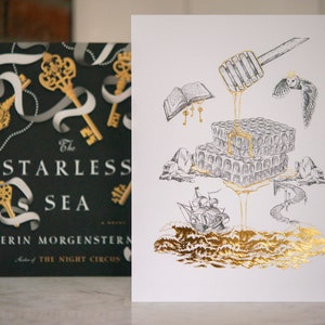 Stampa in lamina d'oro del mare senza stelle - Un'ape, una chiave, una spada - Erin Morgenstern - Il circo notturno - Stampa letteraria fantasy - Pirati e nido d'ape