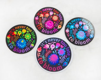 Bloom Holograph Sticker - LGBTQ Lesbian Trans Bi Pride - Rainbow Queer Joy - Latebloomer - Coming Out Gift - Gay Pride - It's Never Too Late