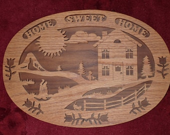 HOME SWEET HOME - Wood Wooden Carving Plaque Wall Hanging