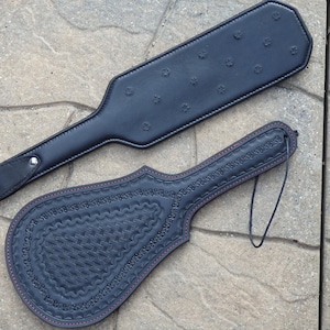 Leather Paddle: Tooled GUITAR or TINY SPIKES - Sharp Vampire Teeth