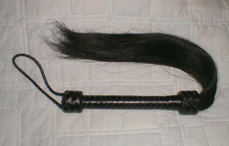 Black Leather Horse Hair Flogger - Horsehair Whip WHISK - EQUESTRIAN GEAR 