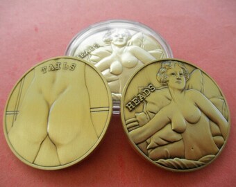 NUDE Heads - Tails Challenge Coin - MESSING - riesige Größe