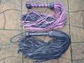 SUPER THUDDY Black Purple PREMIUM Leather Flogger - 100 Tails Falls