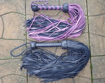 SUPER THUDDY Black Purple PREMIUM Leather Flogger - 100 Tails Falls