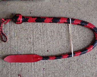 NEW Black/Red Leather BULL WHIP with Long Slapper